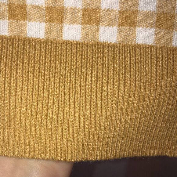joie L XL Gold White Gingham Boyfriend Cardigan Gold Button Down Pockets - Picture 9 of 11